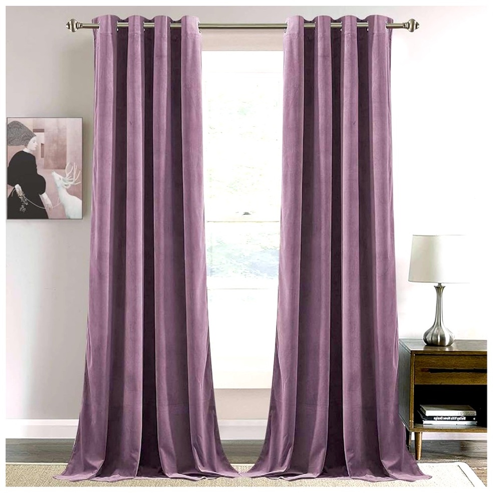 Violet Velvet Curtains with Grommet, Thermal Insulated2 Panels (Purple, 52Wx96L)